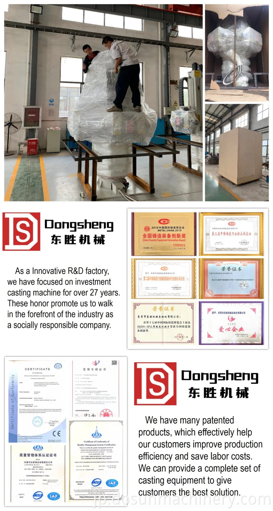 ISO9001を使用したDongsheng鋳造C型ワックス注入